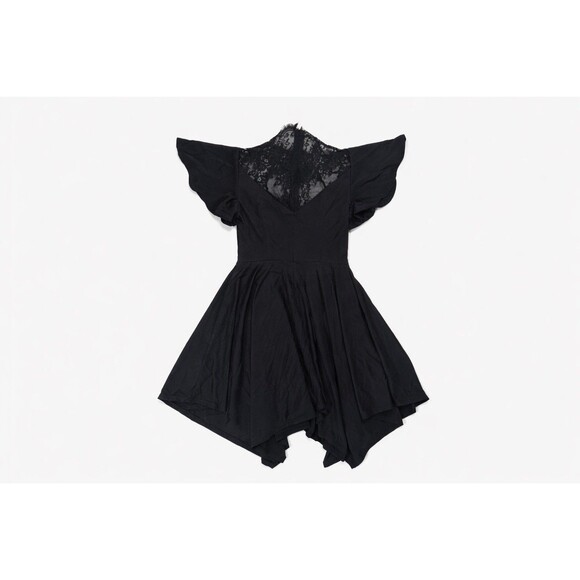 Whimsigoth Gothic Lace Handkerchief Hem Dress Witchy Dark Academia Flutter Goth - Picture 3 of 5